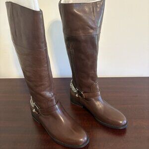 NIB LRL Ralph Lauren Jacqui Chain Equestrian Leather Riding Boot Knee Brown 6